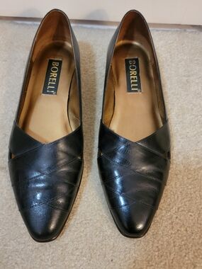 Borelli Women's Black Leather Pointed Flats Size 11M